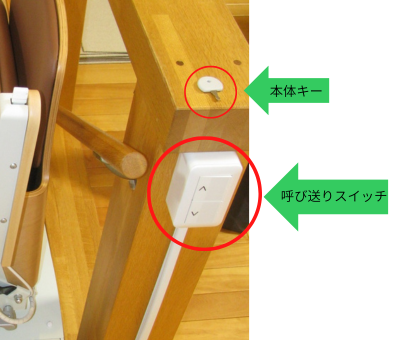 2階呼び送りスイッチと本体キー