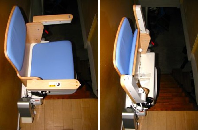 左：上階停止位置　右：上階収納位置