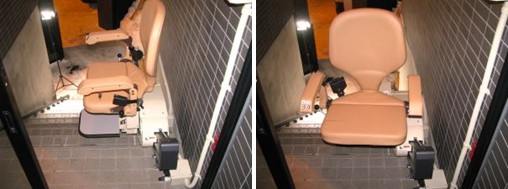 上階 左：停止位置 右：乗降位置（85°回転時）